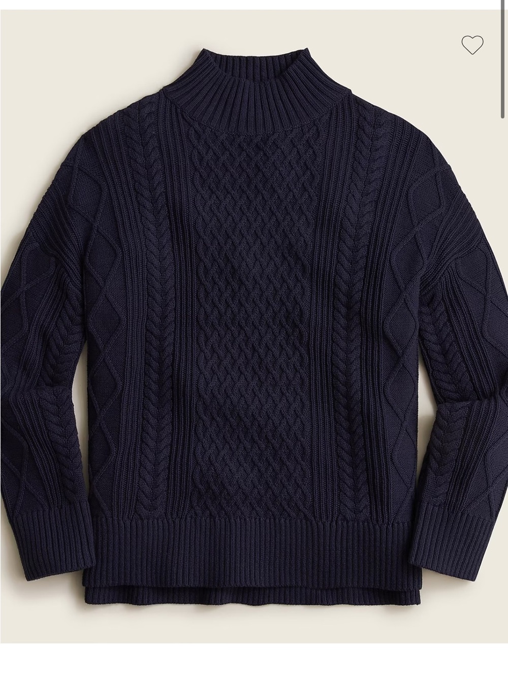 J Crew Cable Knit Mockneck Cotton Sweater Navy Heavyweight Knit Preppy-M